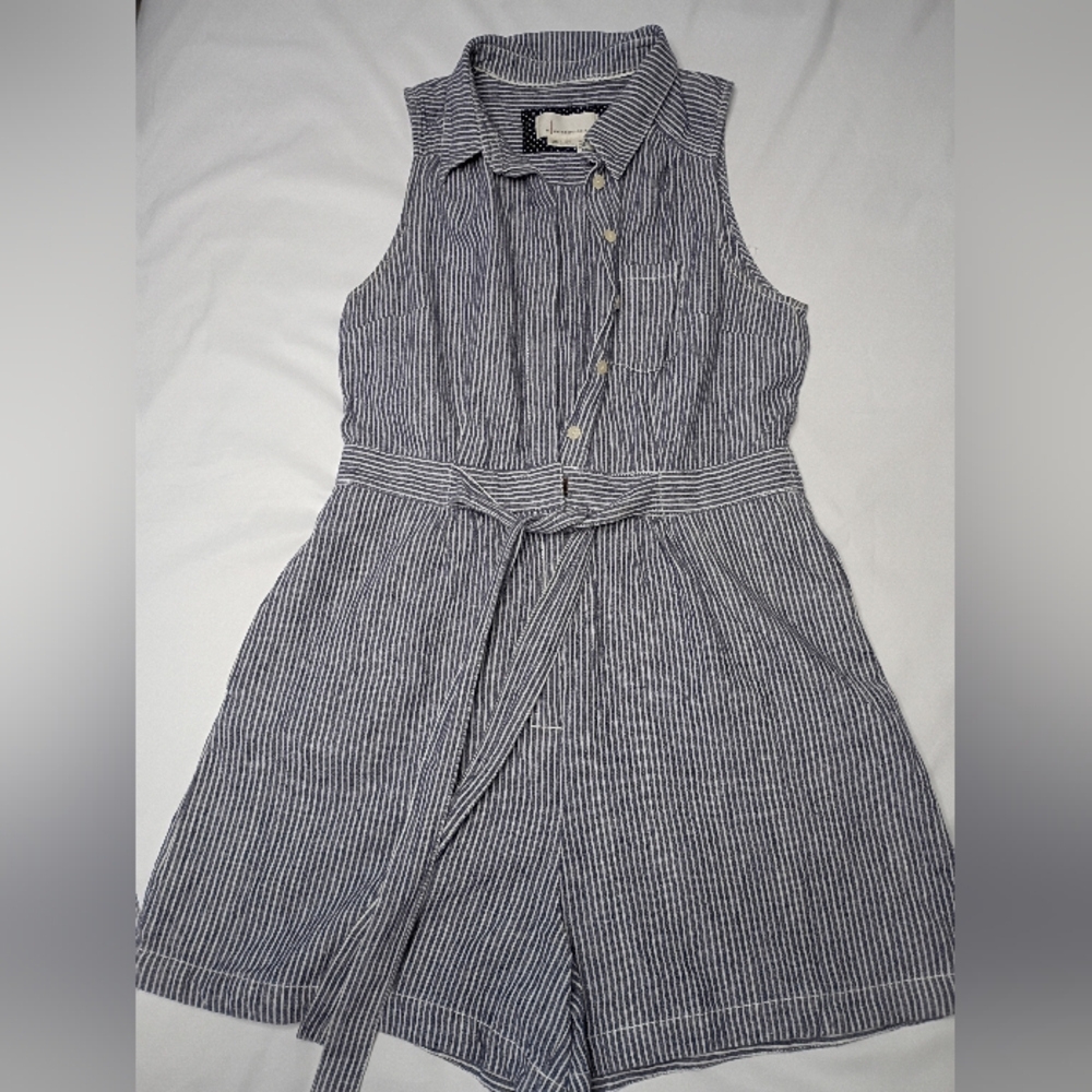 Anthropologie Blue and White Striped Jumpsuit - Picture 3 of 8